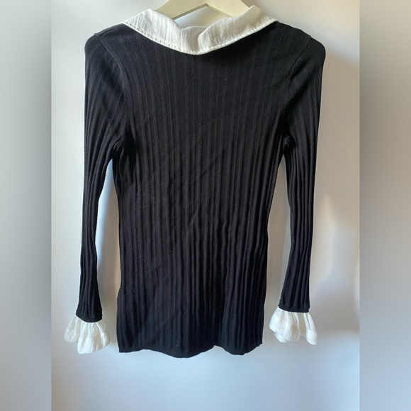 Anthropologie Knitted & Knotted Ruffle Cardigan Black/White Small - Picture 8 of 8